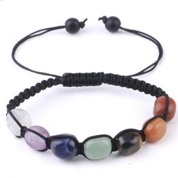 Beaded Wholesale Oval Beads Hand Woven Bracelets Strands Seven Stones Natural Stone Chakra Adjustable Bracelet Drop Delivery 202 Dhxur