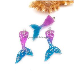 Charms 20Pc/Lot Sea Resin Mermaid Tail Pendant Charm Diy Hang Fit For Magnetic Floating Locket Bracelet Necklace Makingcharms Dhowx