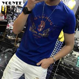 Men's T-Shirts Tshirt Men Casual Alien Letter Rhinestone 2021 YOUYEE New Trend HighQuality Slim Short Sleeve Oneck Tees Male Top Clothing Z0221