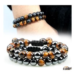 Charm Bracelets Hematite Tiger Eye Beads Handmade Adjustable Men Health Protection Energy Stones Couple Distance Bangles Jewellery Dro Dhzmq