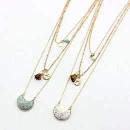 Pendant Necklaces FYSL Light Yellow Gold Color Crescent Moon White Howlite Stone Multi Layer Chain Necklace Green Turquoises Jewelry