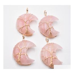 Charms Natural Crystal Pendant Tree Of Life Moon Shape Reiki Polished Mineral Jewellery Healing Stone For Men Women Drop Delivery Find Dh3Bj