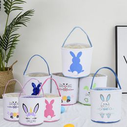 Easter Basket Kids Handbags Easter Bunny Ear Baskets Rabbit Printed Bucket Canvas Tote Bag Egg Candies Gift Bags 20Styles
