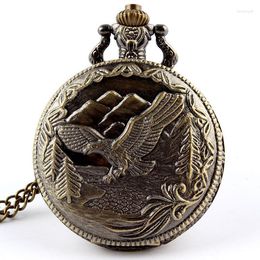 Pocket Watches Bronze Vintage Eagle Fob Pendant Chain Quartz Watch Mens Womens Gifts Relogio De Bolso