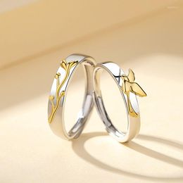 Cluster Rings Morivovog Real 925 Sterling Silver Eucalyptus Globulus Labill And Bird Couple Creative Romantic Ring Birthday Jewellery Gift