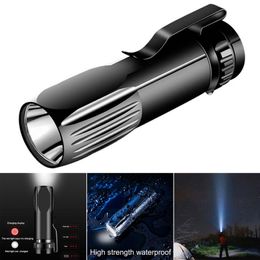 Flashlights Torches SecurityIng Mini Portable Pen Holder LED Strong Light 4 Modes Aluminum Alloy USB Charging 14500 Lithium Batte