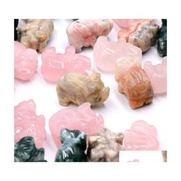 Stone Natural Crystal Ornaments Carved Animalia Pig Reiki Healing Quartz Mineral Tumbled Gemstones Hand Home Decoration Drop Deliver Dh6P1