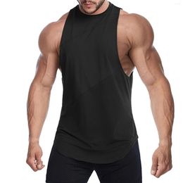 Men's Tank Tops Man Shirt Men's Ice Silk Vest Fitness Wide Shoulder Running Sports Seamless Quick Drying Crop Top Dress Striped T