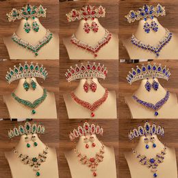 Tiarate di corra di rinestia da sposa e corona per donna regina principessa principessa blu verde collana set di gioielli di moda set diadems z0220