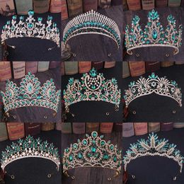 Tiaras Green Crystal Rhinestone Bridal Tiaras And Crowns For Women Baroque Vintage Wedding Half Diadems Hair Accessories Head Jewelry Z0220