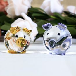 Decorative Objects Figurines 1 Piece Cute Pig Crystal Miniatures Handmade Glass Animal Pet Crafts Home Decor Kids Gifts 230221