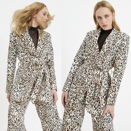 Spring Fashion Leopard Print Women Pants Suits Slim Fit Mother of the Bride Suit Evening Party Blazer Guest Wear 2 Pieces