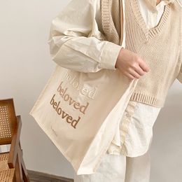 Evening Bags Women Canvas Shoulder Beloved Embroidery Daily Shopping Students Books Thick Cotton Cloth Handbags Tote For Girls 230220