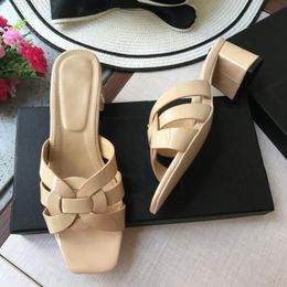 583 Leather Chunky Women Slippers Heels Patent Genuine Open Toe Slides 2024 Summer Outdoor Slide Designer Woman Shoes 299 163 869 96554