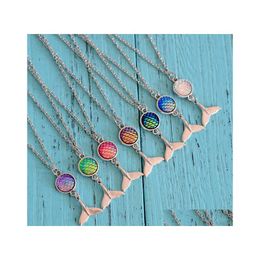 Pendant Necklaces Fashion Drusy Druzy Mermaid Scale Fish Tail Necklace Sier Plated For Women Lady Jewellery Drop Delivery Pendants Dhkct