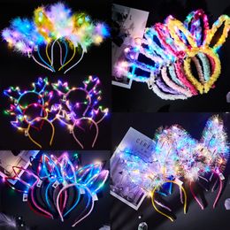 Other Event Party Supplies Easter 10pcs Glow Rabbit Ears Plush Headband Bunny Cat LED Light Costume Decor Props Kids Adult Girl Birthday Wedding 230221