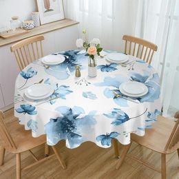 Table Cloth Watercolour Blue Flowers In Spring Round Festival Dining Waterproof Tablecloth Cover For Wedding Party Decor