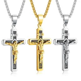 Pendant Necklaces Trendy Retro INRI Cross Jesus Necklace For Men Boy Stainless Steel Chain Link Prayer Religious Jewelry Gifts
