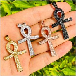 Charms 5Pcs Cubic Zirconia Pave Ankh Gold Plated Egyptian Pendant For Fashion Bracelet Necklace Jewellery Makingcharms Drop Deli Zh