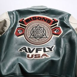 USA Baseball Uniform American Cowhide Leather Jacket Gunmetal Zipper AVIREX Embroidery on the Back qing