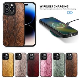 Shockproof Phone Cases for iPhone 15 14 13 12 11 Pro Max XR XS X Plus Snakeskin Pattern PU Leather Protective Case