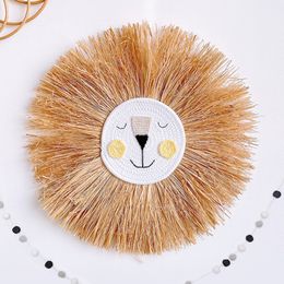 Wall Stickers Cartoon Lion Head Hanging Decorations INS Nordic Hand woven Kids Room Decor Cotton Thread Weaving Animal Ornaments 230221