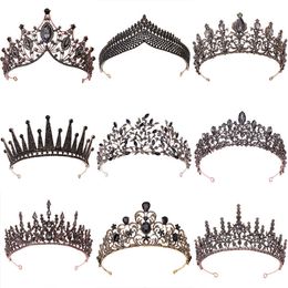 Tiaras Baroque Vintage Black Crystal Rhinestone Crowns Bride Queen Princess Wedding Hair Accessories Elegant Tiara Diadem Women Jewellery Z0220