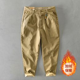 Men's Pants HIQOR Cargo Trousers For Men Winter Flacee Casual Warm Man Fashion Beading Khaki Business Pant 230221