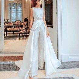 Party Dresses Luxury Satin Jumpsuits Sleeveless Wedding Dress ONeck Zipper Sweep Train Custom Made Bridal Robe High Quality Vestidos De Noiva 230220