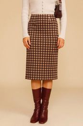 Skirts Women Skirt 2023 Fall Winter Retro Houndstooth High Waist Knit Printed Hip