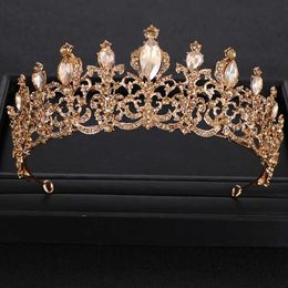 Tiaras Fashion Champagne Gold Colour Crowns Wedding Hair Accessories Luxury Queen Princess Tiara Diadems Women Hair Jewellery Bride Party Z0220