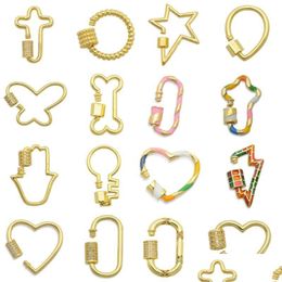 Charms 100 Brass Copper Zircon Enamel Heart Diy Jewelry Clasp Connector Wholesale Key Necklace Making Cross Pendant Star Dh1Yi
