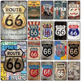 66 Route Vintage Metal Poster American Retro Tin Sign Car Club Garage Wall Art Decoration Plaque for Modern Home Decor Aesthetic 20x30cm Wo3