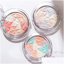 Bronzers Highlighters Bueqcy 3 Colors Shimmer Diamond Powder Palette Natural Face Contour Makeup Brighten Skin Women Drop Delivery Dhd46