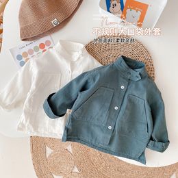 Kids Shirts Kids Boys Long Sleeve Tops Shirts Outwear Fall Clothes Blouse Boy Shirt Solid Toddler Baby Outfit Spring Pocket Coat 230220