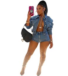 Summer Sexy Women Two Piece Pants Short Denim 2 Piece Shorts Set Long Sleeve Cropped Jean Jacket and High Waisted Shorts Plus Size Cute Outfits