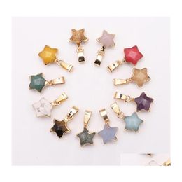 Charms Gold Plating Edged Crystal Five Point Star Charm Rose Quartz Healing Druzy Stones Pendant Diy Jewelry Making Drop Delivery Fi Dhnsg