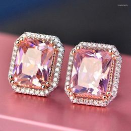 Stud Earrings 1PC Classic Tidal Current Manual Making Pink Rectangle Zircon Fashion Charm Women Cocktail Party Jewellery