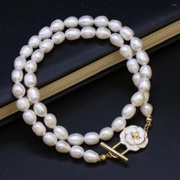 Chains Natural Freshwater Pearl Rice Bead 5-6mm Camellia Pendant Necklace For Women Charming Elegant Wedding Banquet Jewellery Gift