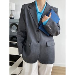 Women's Suits Blazers Babyoung Womens Gray Beige Elegant Blazer Embroidery Sleeve Detailed Flap Pocket Jacket Shoulder Pad Autumn Casual Female Coat 230221