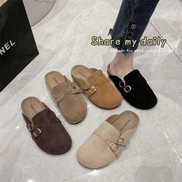 Designer Birkinstock Slippers Outlet 2023 Spring New Type Bucken Shoes Frosted Leather Cross Belt Half Bag One Foot Lazy Slippers Women's