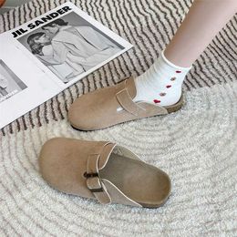 Designer Birkinstock Slippers Outlet Boken Shoes Women's 2023 Spring and Autumn New Suede Thick Sole Slip-on Lazy Flat Baotou Half Drag