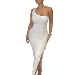 Casual Dresses Xingqing 2023 Women Long Dress Sexy Ladies One Shoulder Backless Slim Fit Party Evening Solid Colour Slit Bodycon