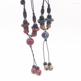 Pendant Necklaces Fashion Ceramics Beads Bohemia Style Long Sweater Chain Necklace Handmade Braided Jingdezhen Ceramic Jewelry #D