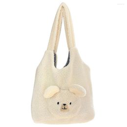 Evening Bags Plush Shoulder Bag Large Capacity Tote Female Underarm Bear Pattern Cute Soft Shopping Casual HolidayParty Handbag