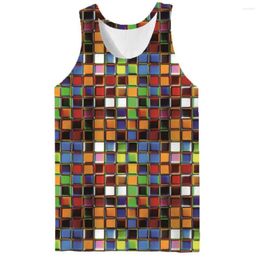 Men's Tank Tops KYKU Geometry Top Men Rainbow Mens Bodybuilding Colourful Vest Sleeveless Shirt Muscle Clothes Casual High Quality