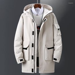 Men's Jackets Thick Coat Windbreaker Winter Trend Handsome Tide Brand Solid Colour Tooling Hooded Long Men Trench Jacket