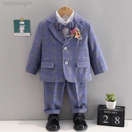 Clothing Sets Child Formal Plaid Suit Set Autumn Winter Boys Wedding Party Piano Performance Host Come Kids Blazer Vest Pant Bowtie 4pcs W0222