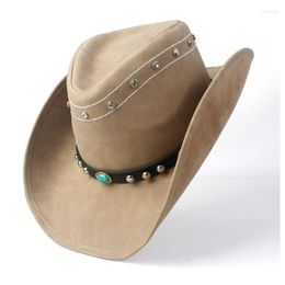 Berets Women Men Western Cowboy Hat With Fashion Leather Punk Band Sombrero Cowgirl HatBerets Pros22