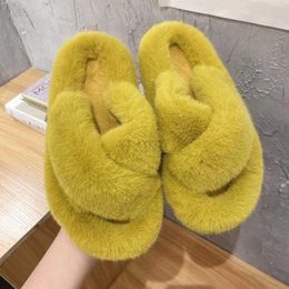 Slippers Summer Fluffy Raccoon Fur Slippers Shoes Women Real Fox Flip Flop Flat Furry Slides Outdoor Sandals Amazing Indoor Ytmtloy Z0215